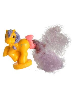 Vintage MLP G1 80's Petite Ponies Clock Yellow Pony Figure Purple Hair Pink Bow